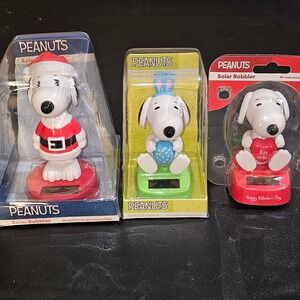 3 Peanuts Snoopy Solar Powered Bobber Heads Easter Christmas Valentines Day Lot